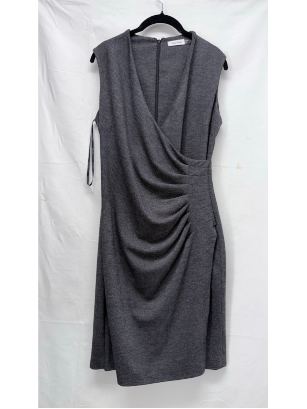 Women's Calvin Klein Midi Dress Size 8 Grey Sleeveless Wrap Style